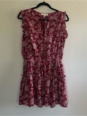 Sleeveless Floral Tie-Waist Mini Dress in Burgundy